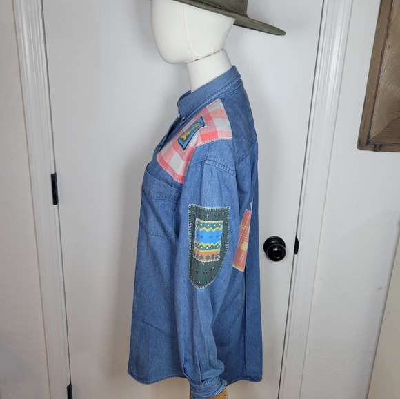 Vintage Ashley Hill Wilderness Denim Shirt Patchwork Western Outdoors Vibes L - Picture 9 of 16